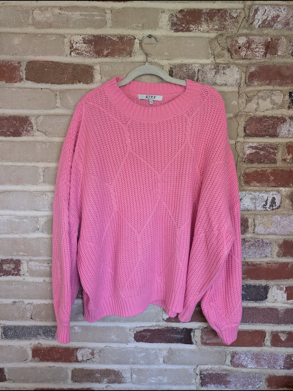 grey Pink Cable Knit Sweater - Women's Cozy Pullover